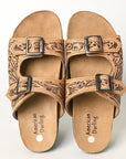 American Darling ADFT117 Hand tooled carved genuine leather sandal footwear flip flop
