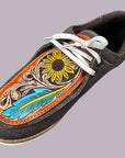 American Darling ADFT124 Hand tooled carved genuine leather trim lightweight shoe footwear slip on