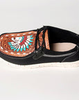 American Darling ADFT133BK1 Hand tooled carved genuine leather trim lightweight shoe footwear slip on
