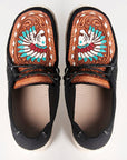 American Darling ADFT133BK1 Hand tooled carved genuine leather trim lightweight shoe footwear slip on