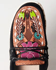 American Darling ADFT133BK2 Hand tooled carved genuine leather trim lightweight shoe footwear slip on