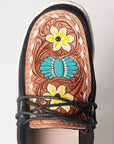 American Darling ADFT133BK5 Hand tooled carved genuine leather trim lightweight shoe footwear slip on