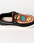 American Darling ADFT133BK5 Hand tooled carved genuine leather trim lightweight shoe footwear slip on