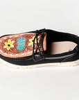 American Darling ADFT133BK5 Hand tooled carved genuine leather trim lightweight shoe footwear slip on