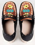 American Darling ADFT133BK5 Hand tooled carved genuine leather trim lightweight shoe footwear slip on