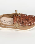 American Darling ADFT133BR4 Hand tooled carved genuine leather trim lightweight shoe footwear slip on