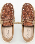 American Darling ADFT133BR4 Hand tooled carved genuine leather trim lightweight shoe footwear slip on