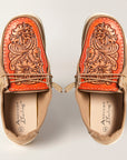 American Darling ADFT133BR11 Hand tooled carved genuine leather trim lightweight shoe footwear slip on