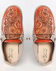 American Darling ADFT133GR11 Hand tooled carved genuine leather trim lightweight shoe footwear slip on