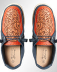American Darling ADFT133NV11 Hand tooled carved genuine leather trim lightweight shoe footwear slip on