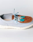 American Darling ADFT133SB3 Hand tooled carved genuine leather trim lightweight shoe footwear slip on