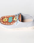 American Darling ADFT133SB5 Hand tooled carved genuine leather trim lightweight shoe footwear slip on