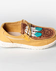 American Darling ADFT133YL3 Hand tooled carved genuine leather trim lightweight shoe footwear slip on