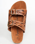 American Darling ADFTE103A Hand tooled carved genuine leather sandal footwear flip flop