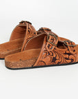 American Darling ADFTE103A Hand tooled carved genuine leather sandal footwear flip flop