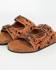 American Darling ADFTE103A Hand tooled carved genuine leather sandal footwear flip flop