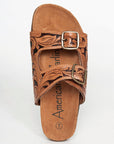 American Darling ADFTE103A Hand tooled carved genuine leather sandal footwear flip flop
