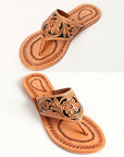 American Darling ADFTE104A Hand tooled carved genuine leather sandal footwear flip flop