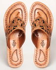 American Darling ADFTE104A Hand tooled carved genuine leather sandal footwear flip flop