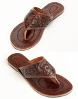 American Darling ADFTE104B Hand tooled carved genuine leather sandal footwear flip flop