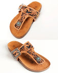 American Darling ADFTE105 Hand tooled carved genuine leather sandal footwear flip flop