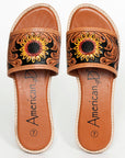 American Darling ADFTE106A Hand tooled carved genuine leather sandal footwear flip flop