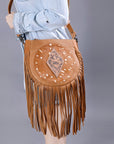 American Darling Messenger Hand Tooled Hair-On Genuine Leather women bag western handbag purse