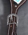 HILASON Horse Beaded Breast Collar One Ear Headstall Noseband Genuine Leather Brown