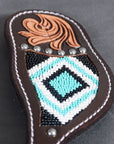 HILASON Horse Beaded Breast Collar One Ear Headstall Noseband Genuine Leather Brown