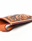 Hilason Folding Knife Sheath Floral Hand Tooled Genuine Leather Brown