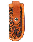 Hilason Folding Knife Sheath Floral Hand Tooled Genuine Leather Brown