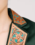 ADBZ024 Genuine leather Hand tooled hand carved Women Blazer dress jacket ladies Girl