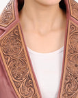 ADBZ025 Genuine leather Hand tooled hand carved Women Blazer dress jacket ladies Girl