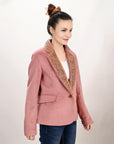 ADBZ025 Genuine leather Hand tooled hand carved Women Blazer dress jacket ladies Girl