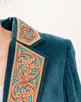 ADBZ027 Genuine leather Hand tooled hand carved Women Blazer dress jacket ladies Girl