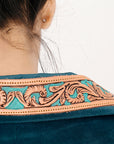 ADBZ027 Genuine leather Hand tooled hand carved Women Blazer dress jacket ladies Girl