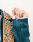 ADBZ027 Genuine leather Hand tooled hand carved Women Blazer dress jacket ladies Girl