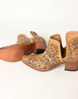 American Darling Floral Hand Curved Genuine Western Leather Ankle Boot
