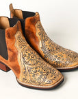 American Darling Floral Hand Curved Genuine Western Leather Riding Ankle Boot
