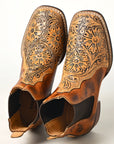 American Darling Floral Hand Curved Genuine Western Leather Riding Ankle Boot