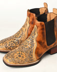 American Darling Floral Hand Curved Genuine Western Leather Riding Ankle Boot