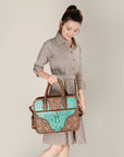 American Darling ADBG1183 Hand Tooled Crocodile Embossed Genuine Leather Women Bag Western Handbag Purse