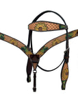HILASON Western Horse Headstall & Breast Collar Tack Set American Leather Sunflower Carving Brown