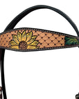 HILASON Western Horse Headstall & Breast Collar Tack Set American Leather Sunflower Carving Brown