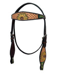HILASON Western Horse Headstall & Breast Collar Tack Set American Leather Sunflower Carving Brown