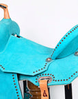 Hilason Western Horse Flex Tree Barrel Trail In Suede Leather Saddle Turquoise
