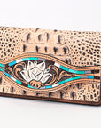 American Darling Wallet Hand Tooled Crocodile Embossed Genuine Leather Women Bag Western Handbag Purse