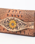 American Darling Wallet Hand Tooled Crocodile Embossed Genuine Leather Women Bag Western Handbag Purse