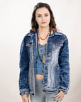 ADJKT020 Genuine leather Hand tooled hand carved Women 100% cotton Denim jacket dress ladies girl