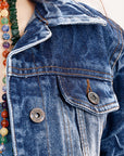 ADJKT020 Genuine leather Hand tooled hand carved Women 100% cotton Denim jacket dress ladies girl